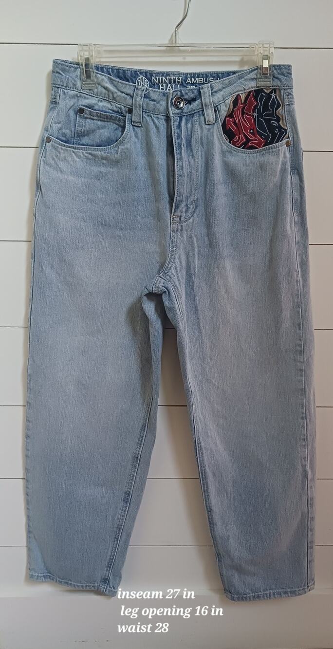 Ninth Hall Jeans Men 28 Blue Ambush Embroidered Dragon Relaxed Light Wash Denim
